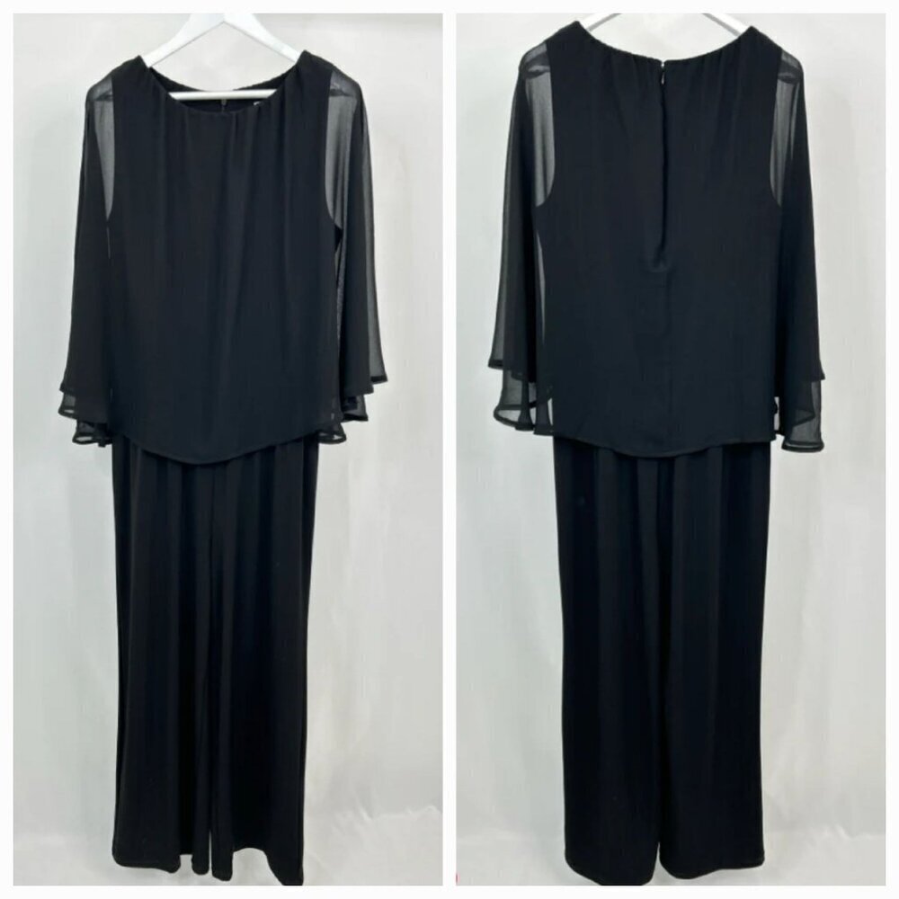 Chico's sz 4 /  20-22 black chiffon overlay jumpsuit Black Special Occasion flat